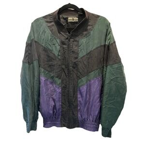 Vintage Robert Stock Silk Color-block Windbreaker Bomber‎ Jacket Size Medium